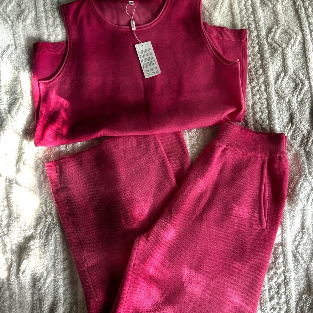 Hot Pink Sleeveless Top and Pants Loungewear Set